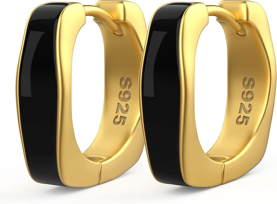 AMORAMOR & FOREVER 14K Gold Plated Enamel Huggie Hoop Earrings for Women - Matte And Glossy Chunk... | Amazon (US)