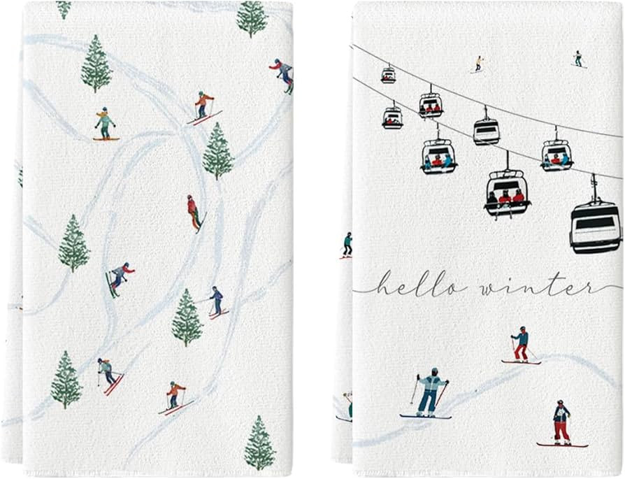 Artoid Mode Xmas Trees Ski Winter Kitchen Towels Dish Towels, 18x26 Inch Farmhouse Christmas Snow... | Amazon (US)