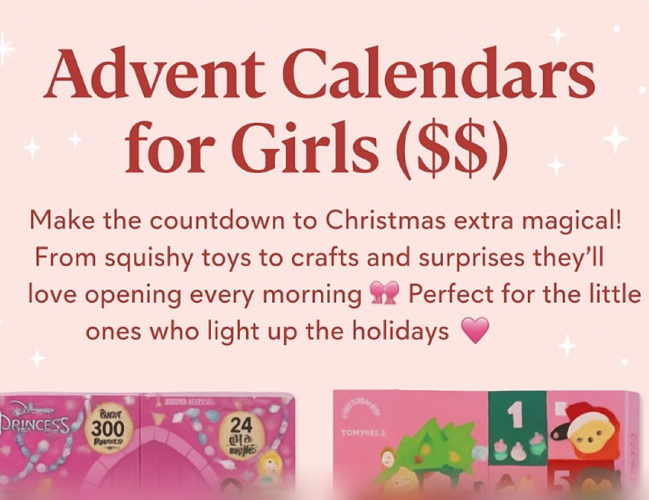 🎁 Advent Calendars for Girls ($$) ✨
Make the countdown to Christmas extra magical! From squishy toys to crafts and surprises they’ll love opening every morning 🎀 Perfect for the little ones who light up the holidays 💖

#LTKHoliday #LTKGiftGuide #LTKKids #LTKToys #HolidayMagic #GiftIdeasForGirls #AdventCalendars #StockingStuffers #LTKFinds

#LTKSeasonal #LTKHoliday #LTKGiftGuide