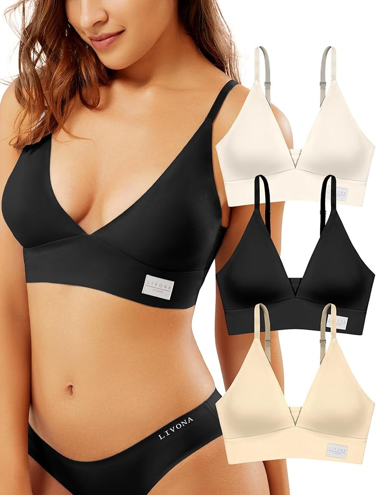 Livona Bras for Women - 3 Pack Sports Bra Bralettes with Support Workout Tops Wireless Bra Cami C... | Amazon (US)
