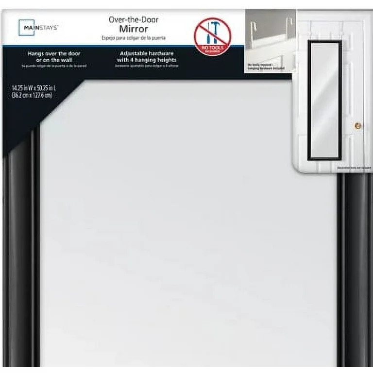 Mainstays Over-The-Door Mirror with hardware, 14.25IN X 50.25IN, Black | Walmart (US)