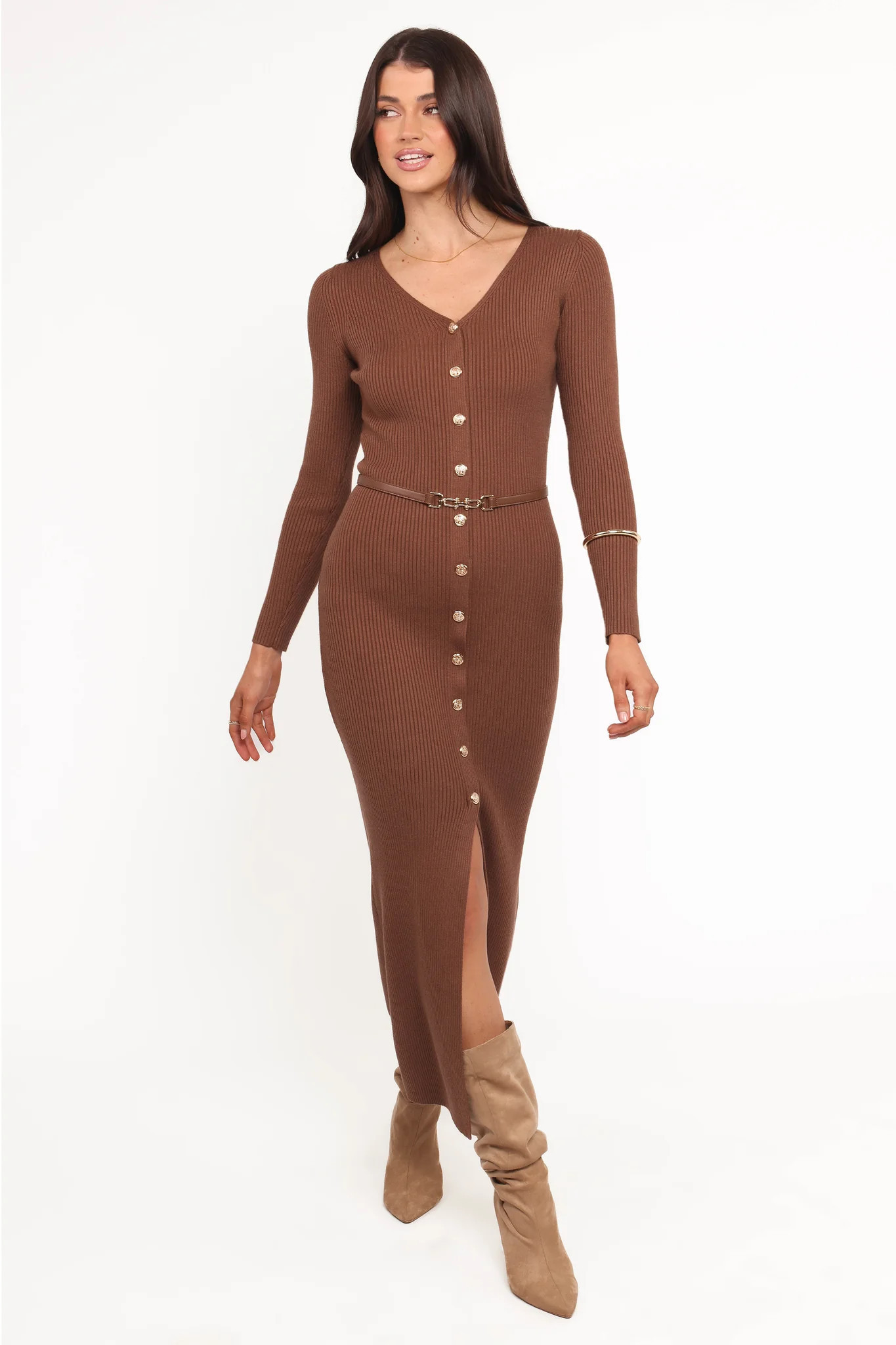 Brydie Long Sleeve Midi Dress - Chocolate Brown | Petal & Pup (US)