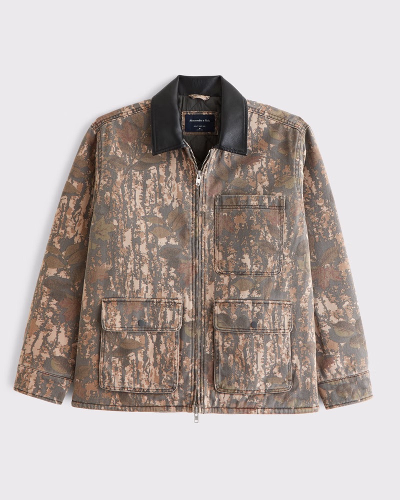 Abercrombie & Fitch Men's Mid-Length Zip Barn Jacket in Olive Camo - Size XXL | Abercrombie & Fitch (US)