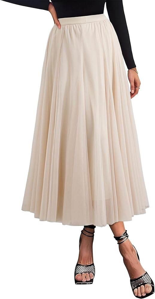 Happy Sailed Womens Tulle Skirt Fall Fashion Elastic High Waisted A-Line Layered Flowy Long Tutu ... | Amazon (US)