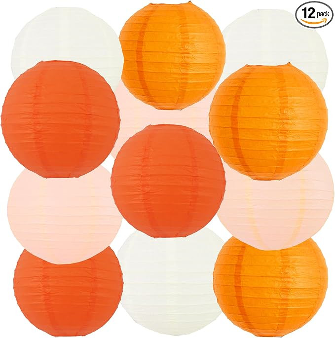 Orange Round Paper Lanterns Decorative Hanging Asia Chinese Japanese Paper Lanterns Lamp for Than... | Amazon (US)