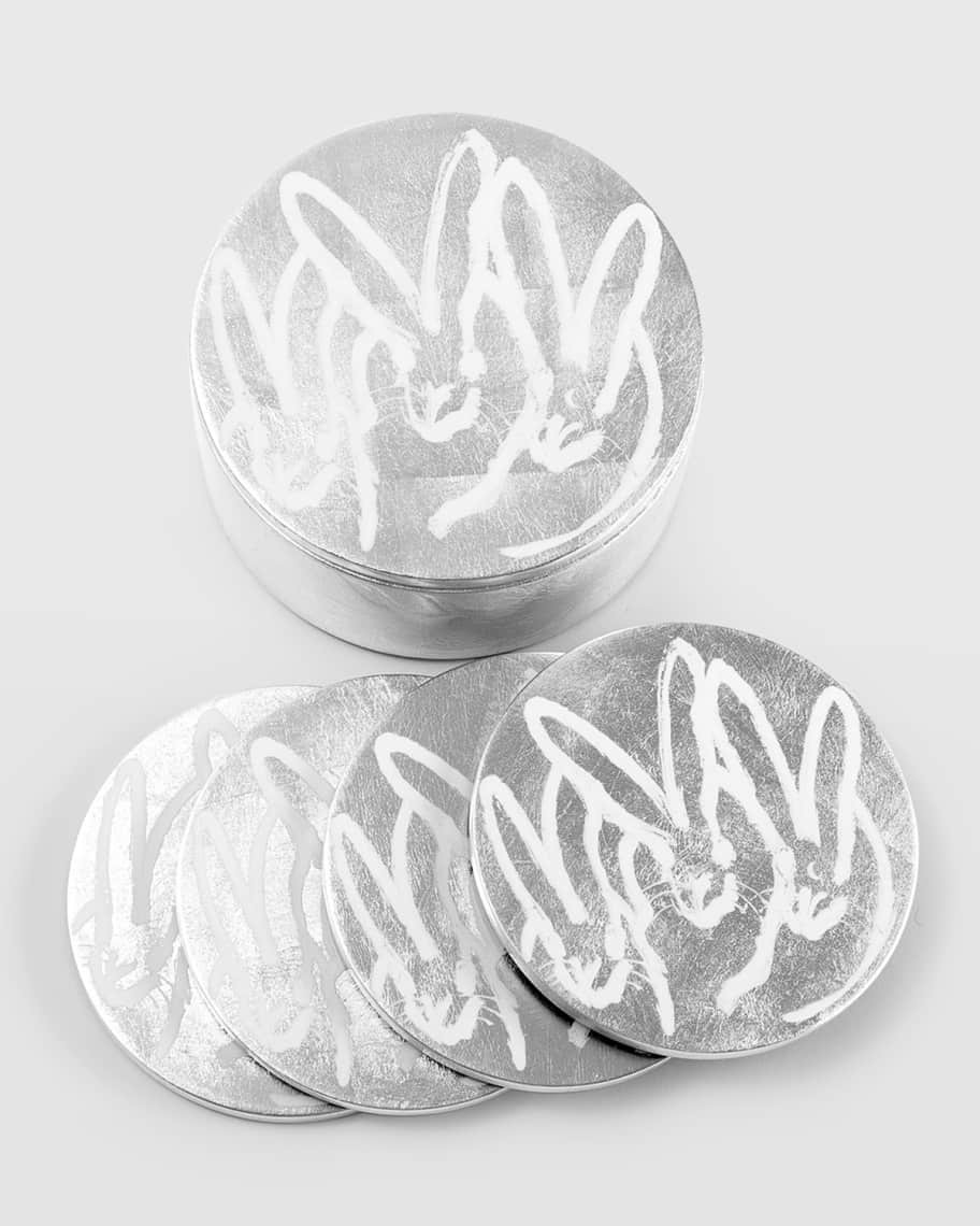 Hunt Slonem Silver Leaf Bunny Coaster Box - 4 Coasters | Neiman Marcus