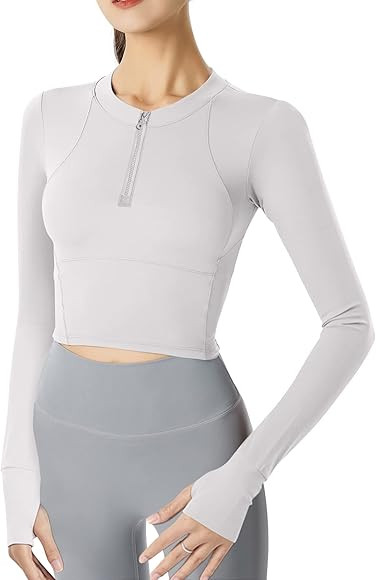 ZHENWEI Women's Cropped Athletic Jackets Half Zip Tight Workout Tops for Women Long Sleeve | Amazon (US)