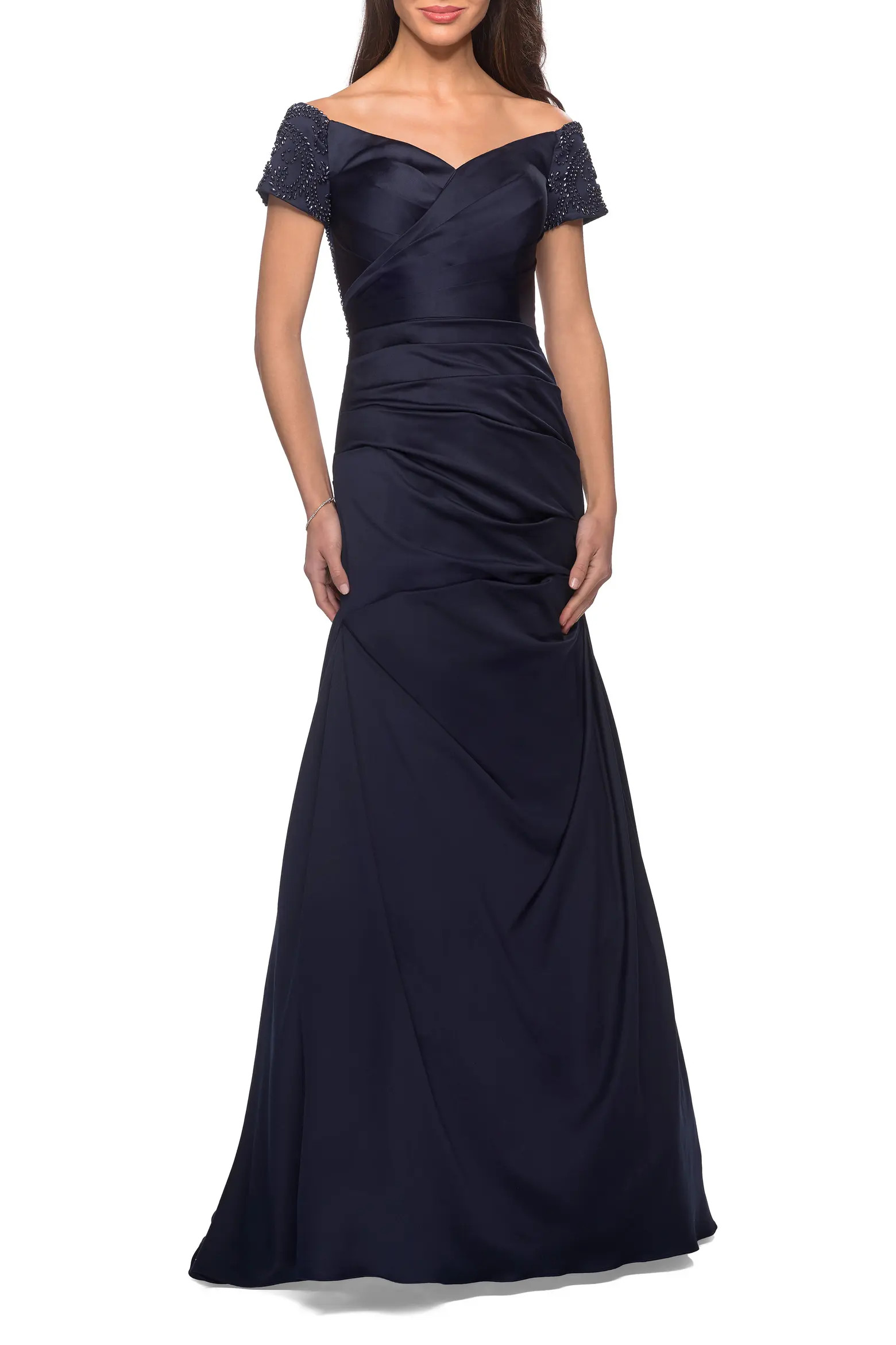 La Femme Off the Shoulder Beaded Satin Trumpet Gown (Women) | Nordstrom | Nordstrom
