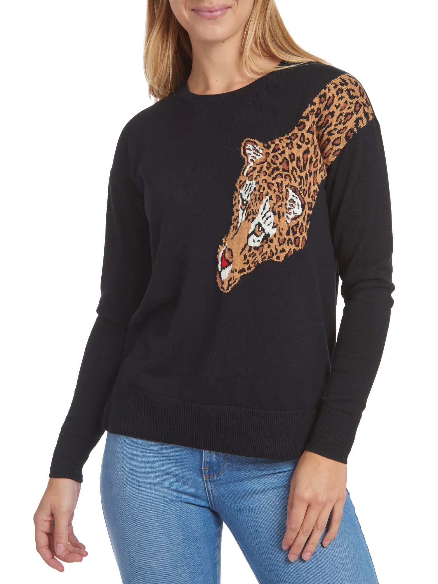 beachlunchlounge Women's Cheetah Pullover Sweater - Walmart.com | Walmart (US)