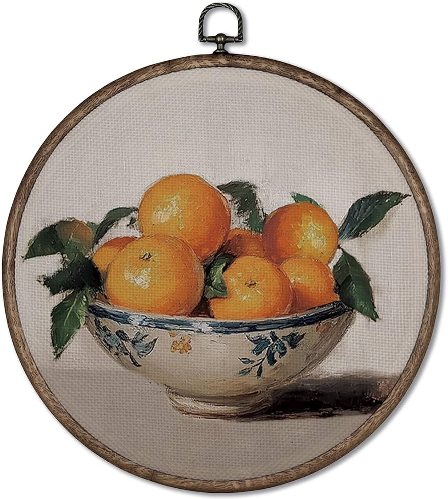 GWFSJYU Antique Orange Fruit Framed Wall Art Decor, Vintage Oranges Fruit Round Canvas Prints Wal... | Amazon (US)