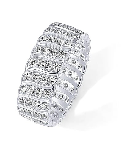 PAVOI 14K White Gold Plated Chunky Ring | Cubic Zirconia Stackable Rings | Chunky Wide Band for Women | Size 9 | Amazon (US)