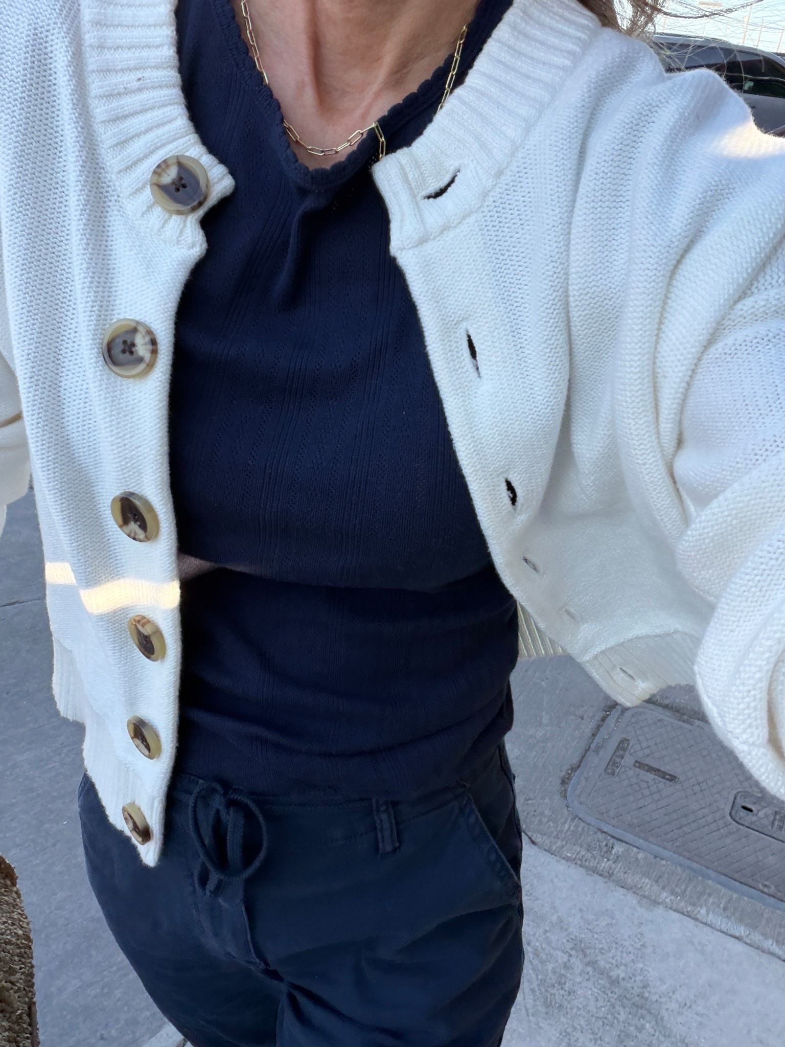 I’m 5’6’'
-Quince cardigan wearing size S
-Pants TTS, size up if in between

#LTKootd #LTKOver40 #LTKSeasonal