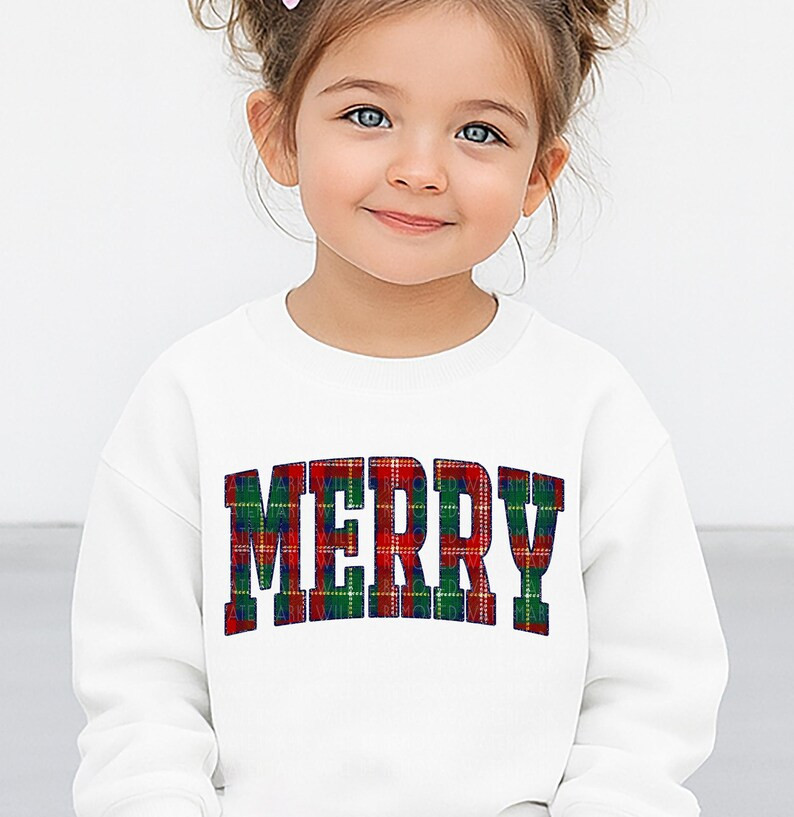 Kids Christmas Sweatshirt Merry Christmas Sweater Womens Christmas Crewneck Plaid Holiday Sweater... | Etsy (US)