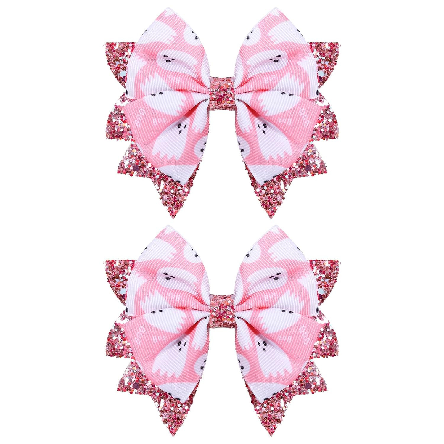 Halloween Pink Ghost Hair Bow Clips for Girls, 2 Pack 3.5" Glitter Hair Ribbon Bow Alligator Clips for Toddler Teens Kids Women Trick or Treat Party Costume Dress Accessory Gift | Amazon (US)