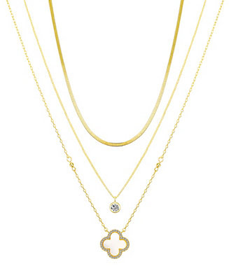 Cubic Zirconia and Mother of Pearl Clover Necklace Set | Macy's