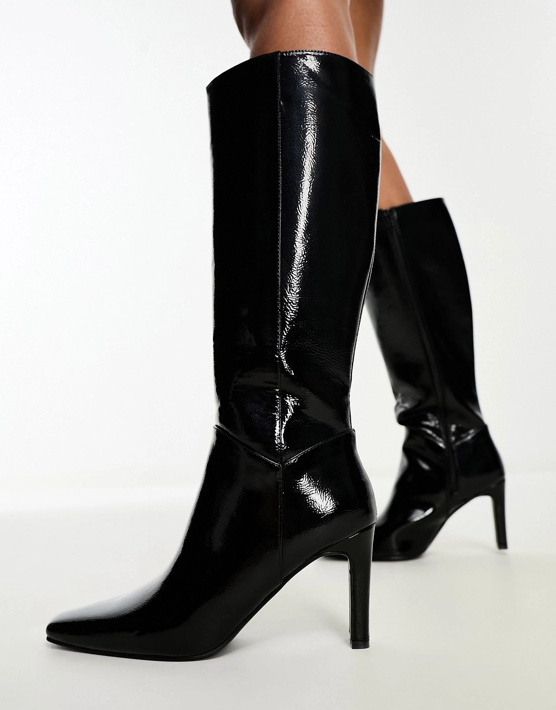 Public Desire Pose heeled knee boots in black textured | ASOS (Global)