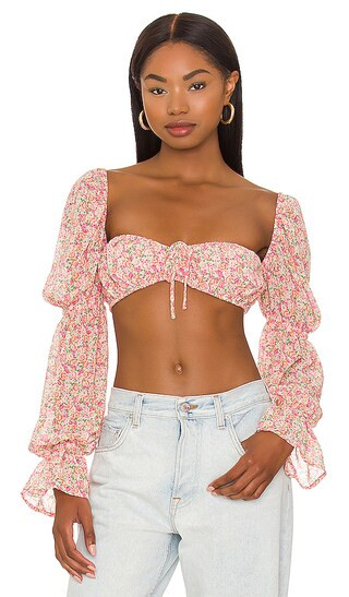 Krista Floral Crop Top in Pink Floral | Revolve Clothing (Global)