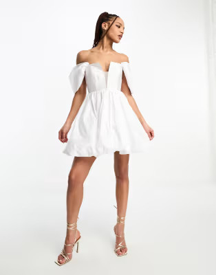Ever New corset puff sleeve mini dress in white | ASOS (Global)