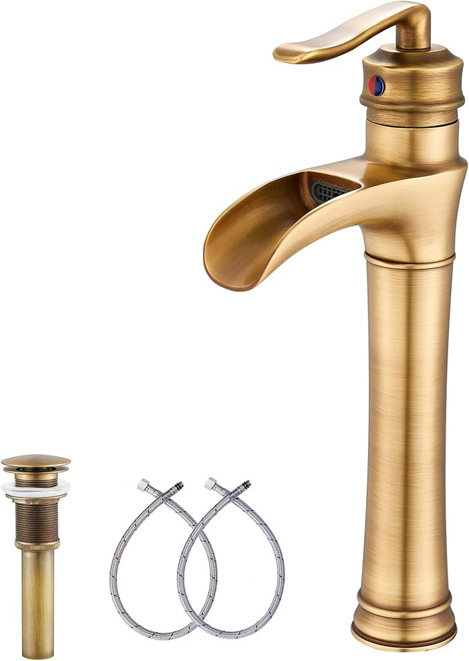 Antique Brass Bathroom Sink Faucet GGStudy Waterfall Single Handle One Hole Farmhouse Bathroom Ve... | Amazon (CA)