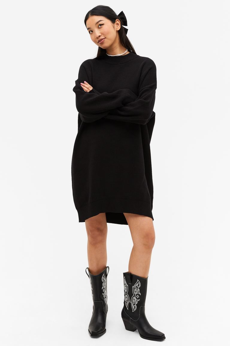 Soft oversized knit dress - Black - Ladies | H&M GB | H&M (UK, MY, IN, SG, PH, TW, HK)