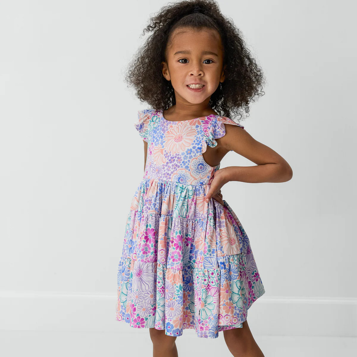 Doodle Blooms Tiered Flutter Dress | Little Sleepies