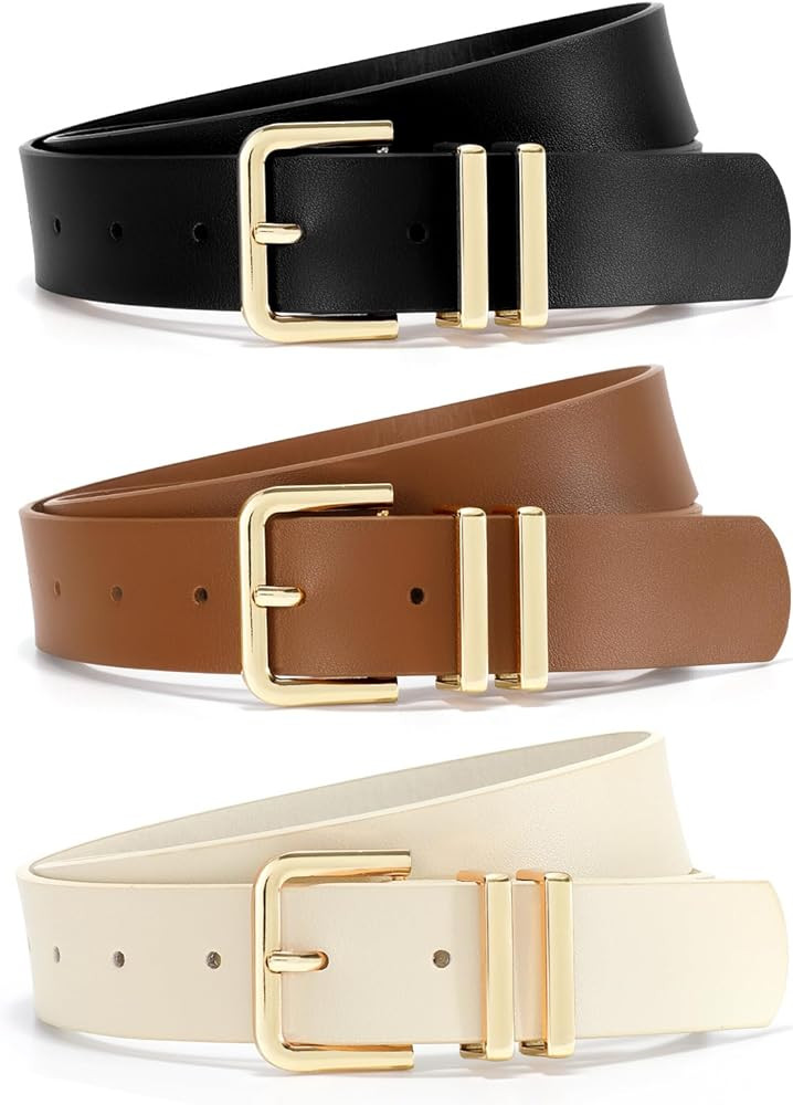 3 Pack Women Leather Belt for Jeans Dresses Pants Fashion Ladies Waist Belts with Gold Silver Buc... | Amazon (US)