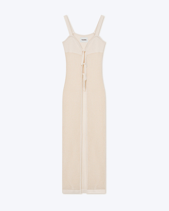 ELIANNE - Cotton-crochet textured dress - Creme - Nanushka | Nanushka
