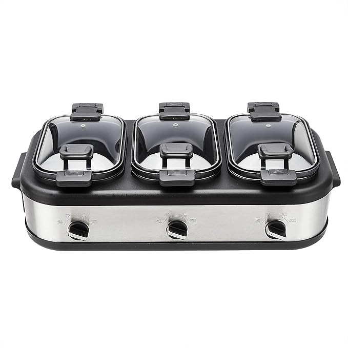 Amazon Basics Stainless Steel 3 x 2.5 Quarts Triple Slow Cooker, Brushed Stainless Steel | Amazon (US)