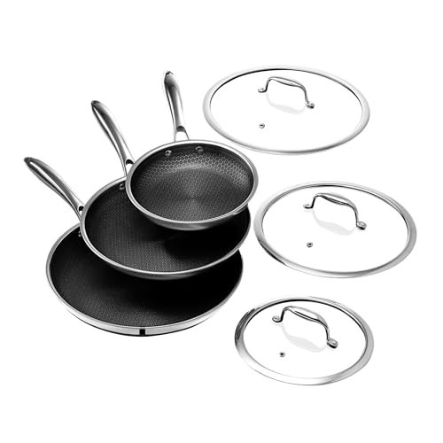 HexClad 6pc Hybrid Nonstick Frying Pans Set with Lids, 8, 10 & 12" Pans | Amazon (US)