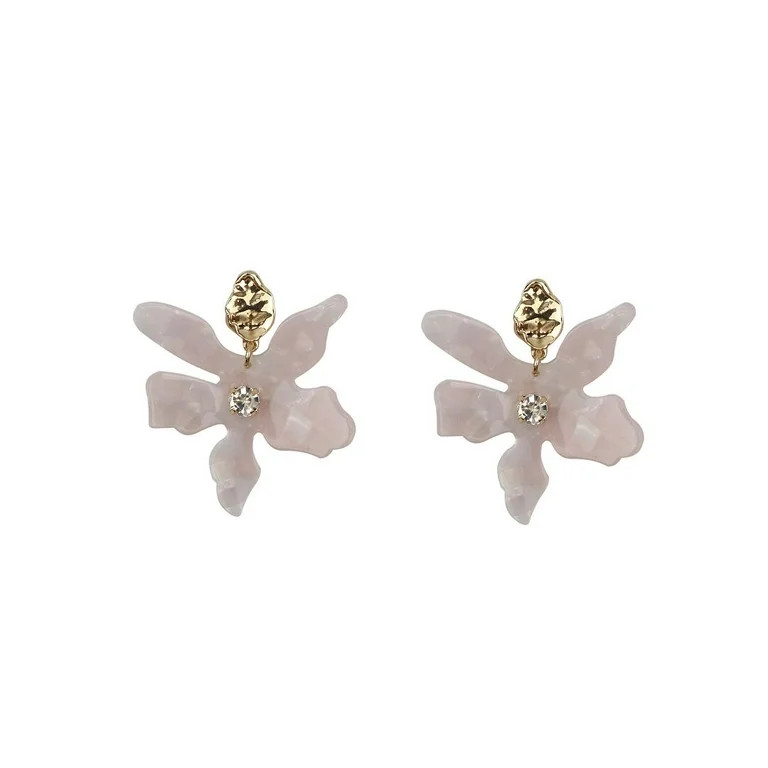 Time and Tru Women's Goldtone and Acrylic Flower Drop Earring, Swirled Ivory - Walmart.com | Walmart (US)