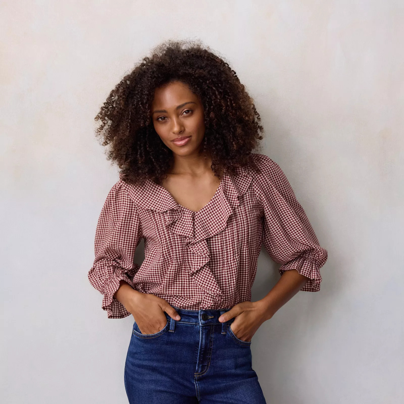 Women's LC Lauren Conrad Ruffle Front Blouse with Tucks | Kohl's