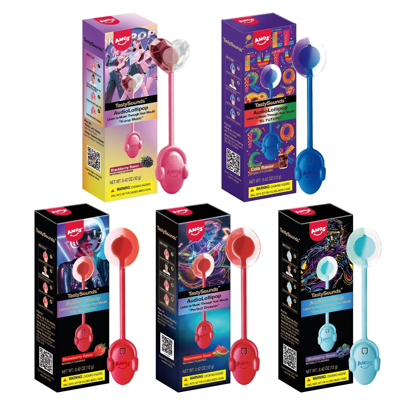 AMOS Tasty Sounds Music Lollipop, Audio Lollipop Sugar Free Candy, Blackberry & Strawberry & Blue... | Walmart (US)