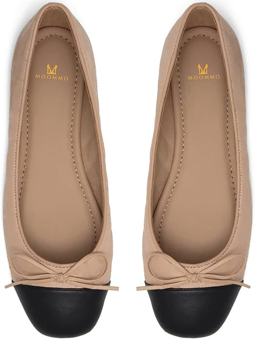 MOOMMO Women Cap Toe Flats Bow Slip On Ballet Flats Comfort Matte Beige Flat Shoes Round Toe Flat... | Amazon (US)