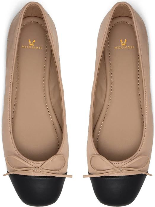 MOOMMO Women Cap Toe Flats Bow Slip On Ballet Flats Comfort Quilted Colorblock Flat Shoes Round T... | Amazon (US)