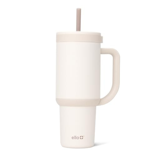 Ello Oasis 30 oz Tumbler with Handle & Retracting Straw | Reusable Insulated Stainless Steel Cup 100% Leakproof, Gifts for Teens Women Men | Keeps cold for 24 Hours, Cup Holder Friendly, Cream Tonal | Amazon (US)
