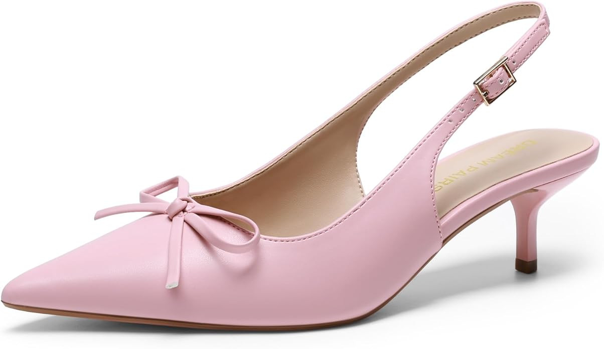 DREAM PAIRS Womens Slingback Kitten Heels, Pointed Toe 2.17 Inch Low Bow Dress Shoes All Day Wear... | Amazon (US)