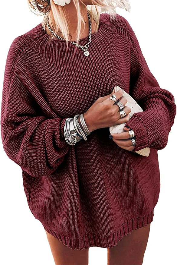 Pretifeel Womens Oversized Crewneck Sweater Knitted Casual Long Sleeve Chunky Fall Winter Solid P... | Amazon (US)