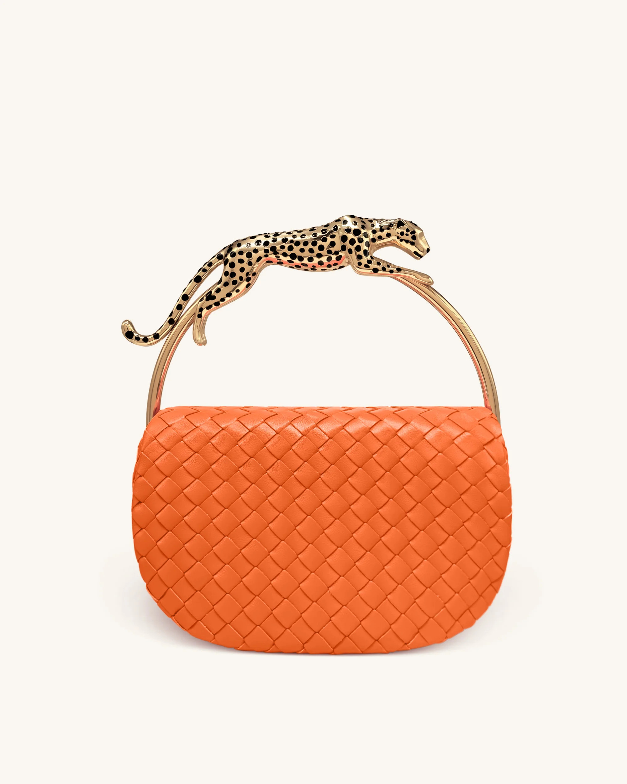 Ione Leopard Shaped Hardware Handle Woven Top Handle Bag - Orange | JW PEI US