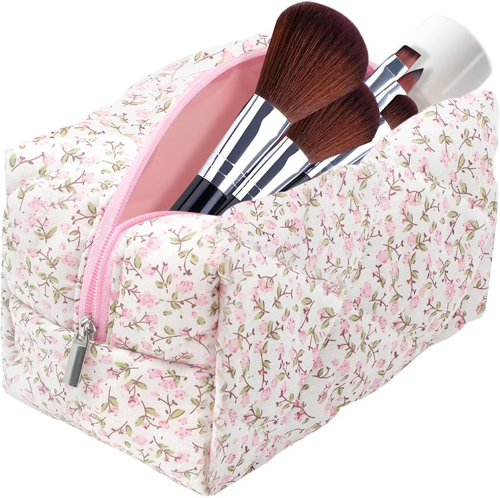dark swan Cotton Quilted Makeup Bag, Cute Pouch Toiletry Bag Cosmetic Bag Quilted Floral Organize... | Amazon (US)