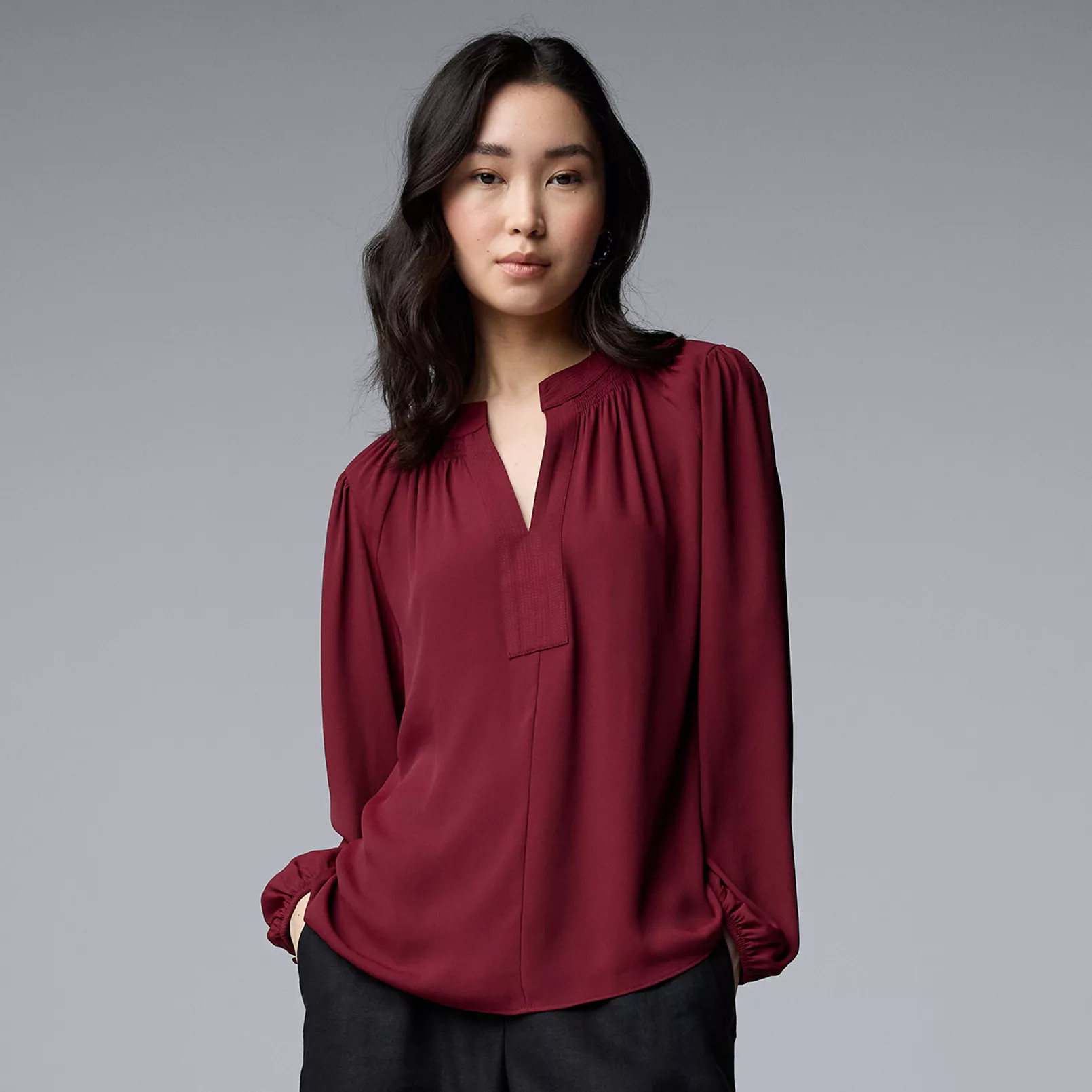 Women's Simply Vera Vera Wang Smocked Neck Blouse | Kohl's