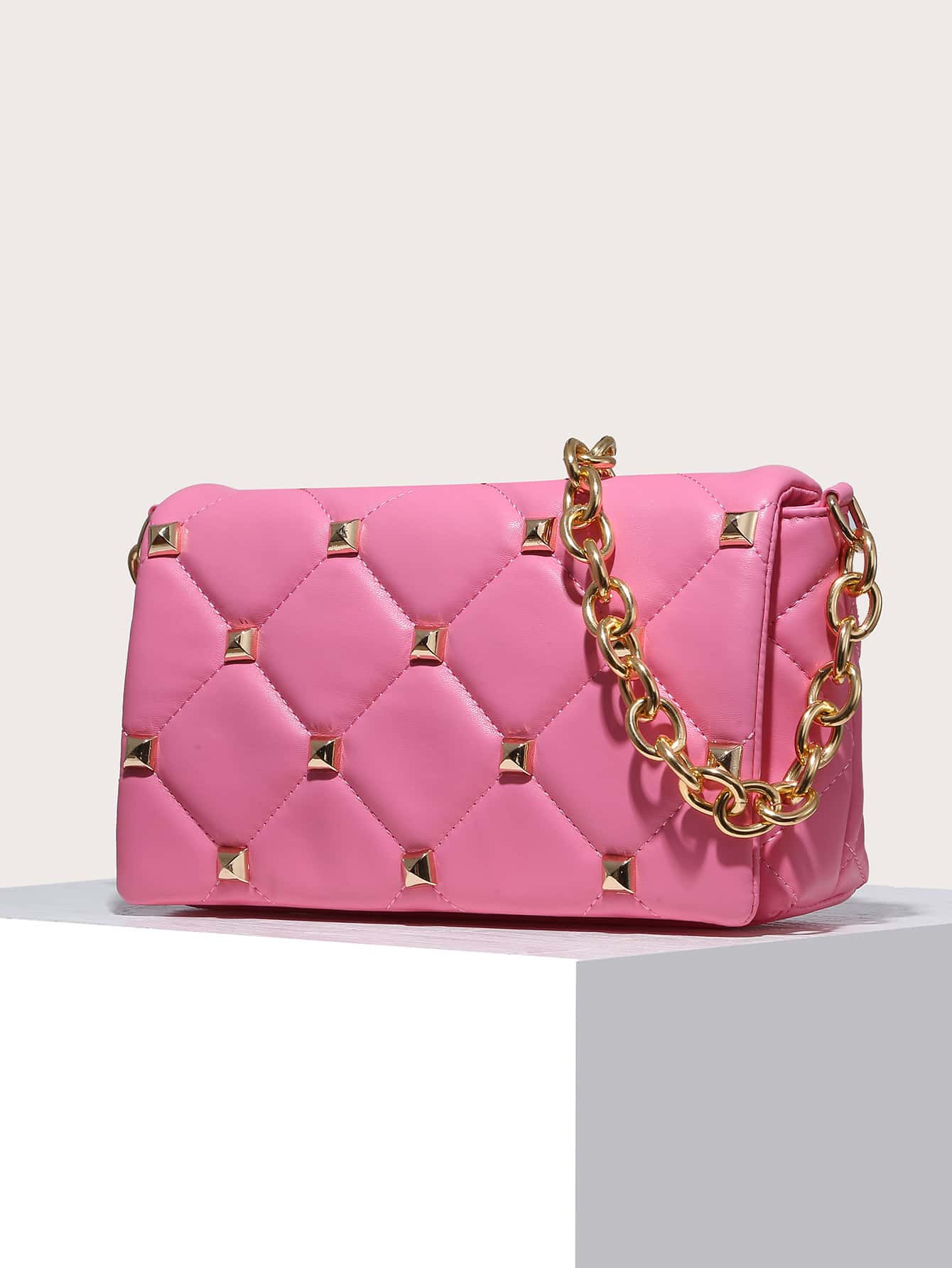 Studded Detail Quilted Pattern Chain Square Bag | SHEIN