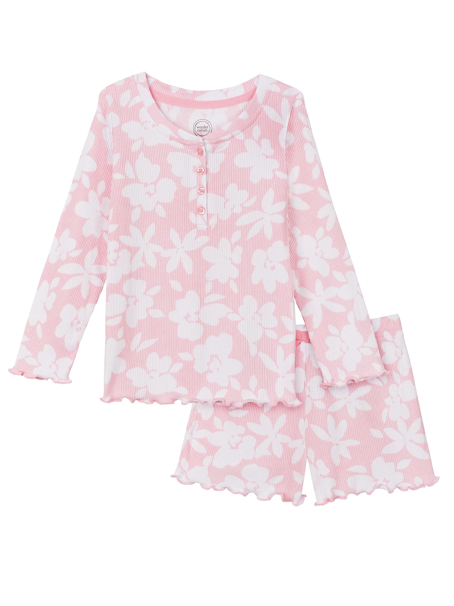 Wonder Nation Baby and Toddler Girl Ribbed Pajama Set, 2-Piece, Sizes 12M-5T | Walmart (US)