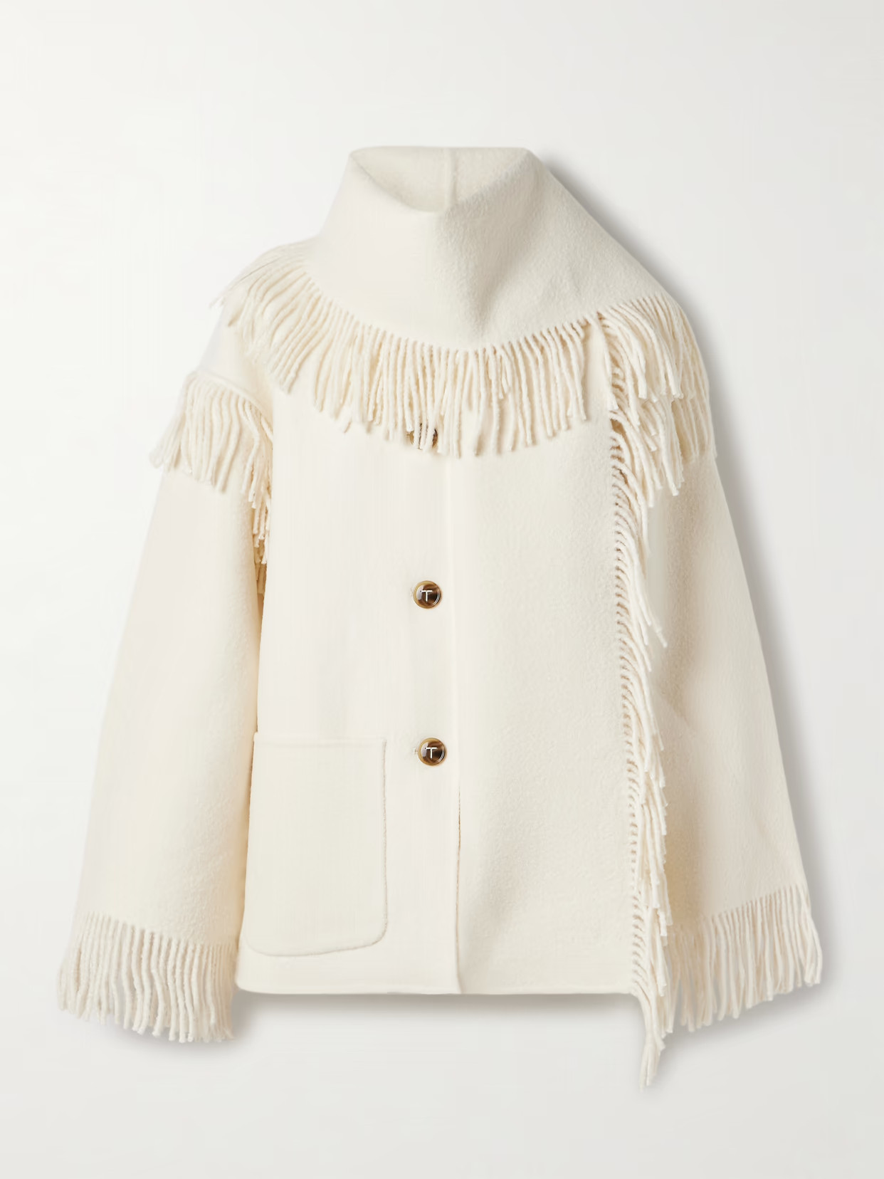 TOTEME - Draped Fringed Wool-blend Jacket - White | NET-A-PORTER (US)