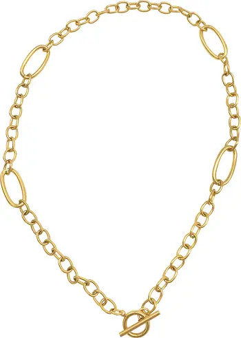 Water Resistant 14K Yellow Gold Plated Stainless Steel Mixed Link Chain Toggle Necklace | Nordstrom Rack