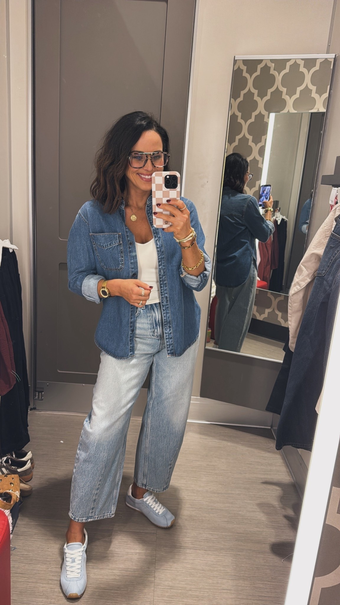 I love a denim on denim look, especially when going into spring! 
Suede bag, purse, denim shirt, barrel leg jeans, ballet flats, casual outfit inspo, busy mom outfit, easy outfits, VintagePickin

#LTKSeasonal #LTKmomlife #LTKPetite