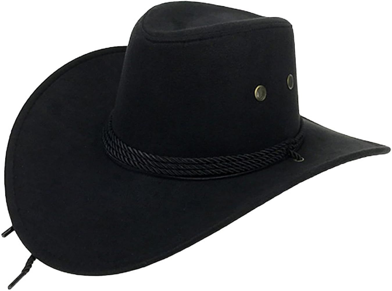 UwantC Mens Faux Felt Western Cowboy Hat Fedora Outdoor Wide Brim Hat with Strap | Amazon (US)