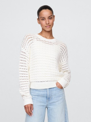 100% Cotton Crochet Crewneck Sweater | Gap (CA)