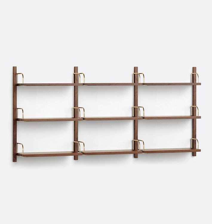 Hart Modular Walnut 3-Shelf Triple Shelving Unit | Rejuvenation