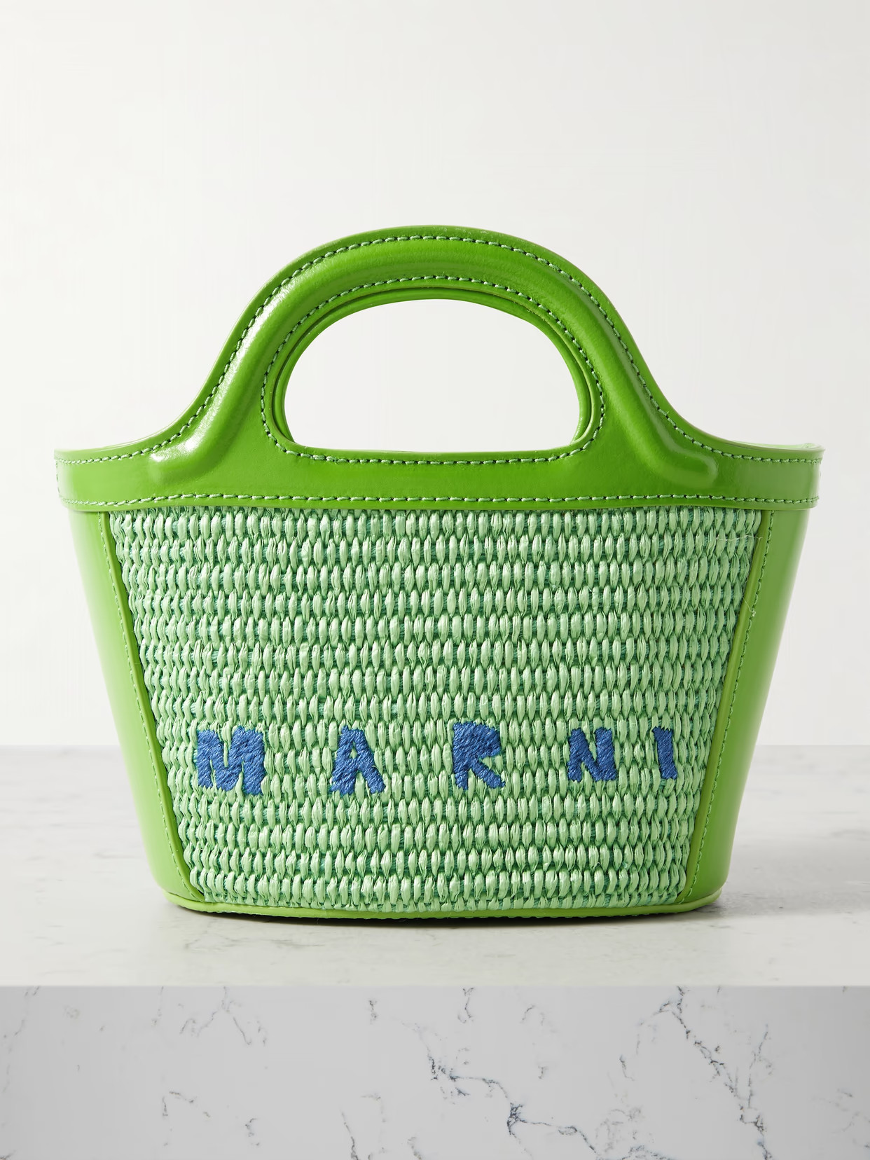 Marni - Tropicalia Micro Leather And Embroidered Faux Raffia Tote - Green | NET-A-PORTER (US)