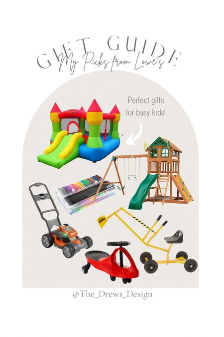 #ad Rounding up my family’s top toys from @loweshomeimprovement - perfect for busy kids! 
-Sand Digger Excavator - Rotates 360” and on wheels! Perfect for the sandbox or digging 
mulch & snow in the backyard. 
-Bounce House - This one has a built-in basketball hoop and is small enough to fit in most 
basements. My kids love the slide!
-Toy Lawn Mower – Looks and sounds just like Dad’s lawn mower!
-Zig Zag Car – Wiggle the steering wheel to make this car move on flat areas or ride it 
down a hill!
-Gel Pen Set – 100 pens, perfect for any budding artist!
-Gorilla Playset – We’ve had ours for 5 years and have moved it 3 times! A family favorite 
that our big kids still love. Our exact model isn’t made but I am linking two similar ones!
#lowespartner @shop.ltk #liketkit @loweshomeimprovement #lowespartner @shop.ltk #liketkit

#LTKCyberWeek #LTKGiftGuide #LTKkids
